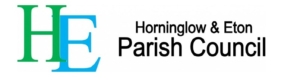 Logo with large green "H" and blue "E", next to text: "Horninglow & Eton Parish Council.